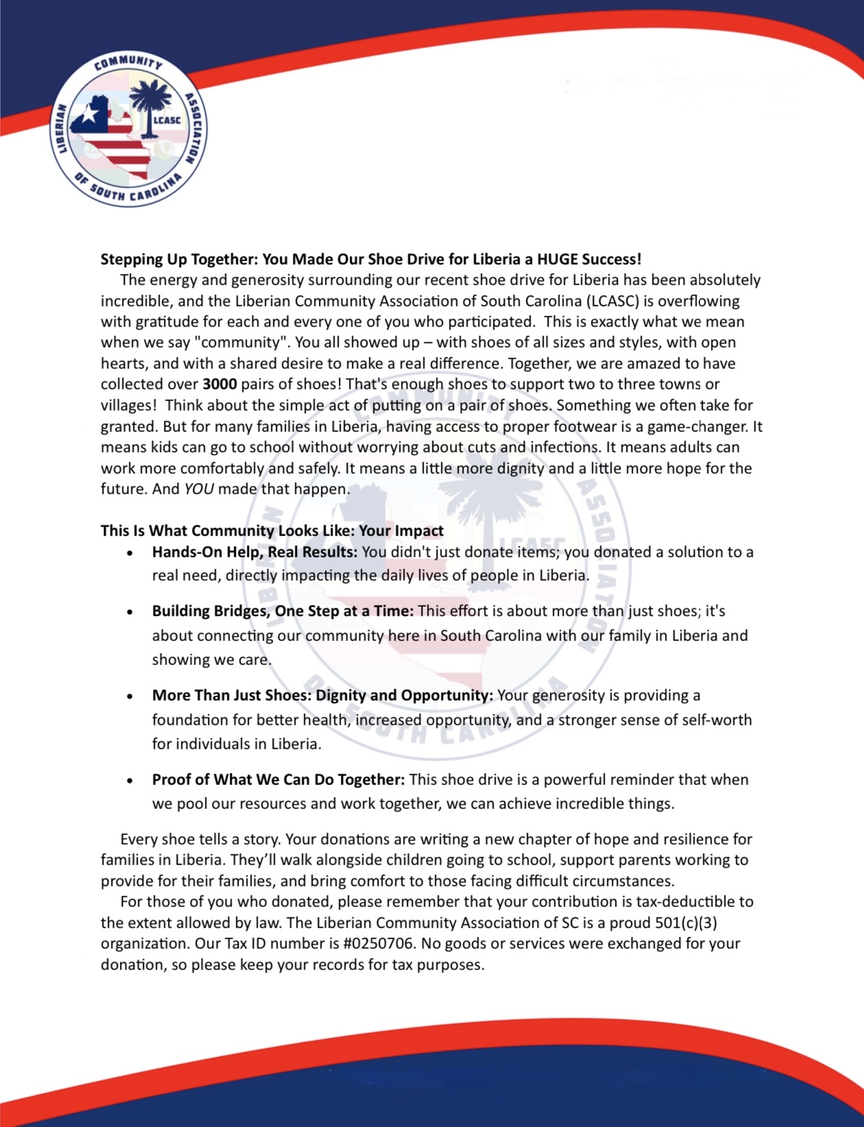 Thank You LCASC Shoe Drive 2025 Page 1